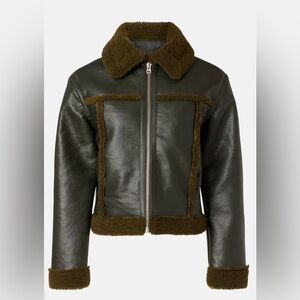 Peter Som Dark Green Faux Leather with Sherpa Trim Jacket